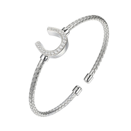 Charles Garnier Paperclip Rhodium-Plated Sterling Silver Cubic Zirconia Cuff Bracelet MLC3381WZ