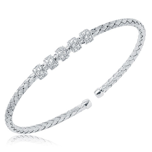 Charles Garnier 3mm Cuffs Rhodium-Plated Sterling Silver Cubic Zirconia Cuff Bracelet MLC8007WZ
