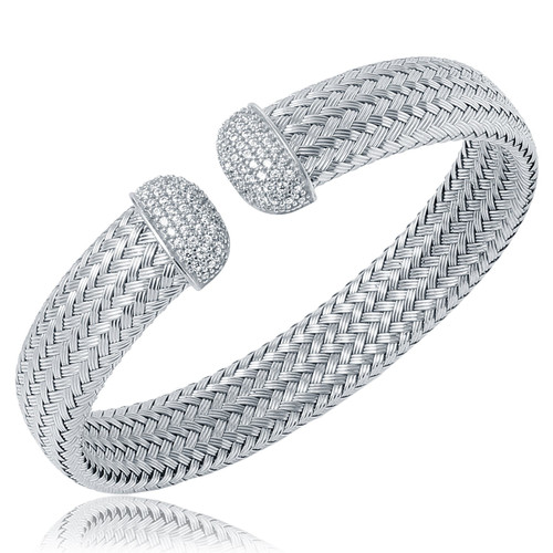Charles Garnier 12mm Cuffs Rhodium-Plated Sterling Silver Cubic Zirconia Cuff Bracelet MLC8013WZ