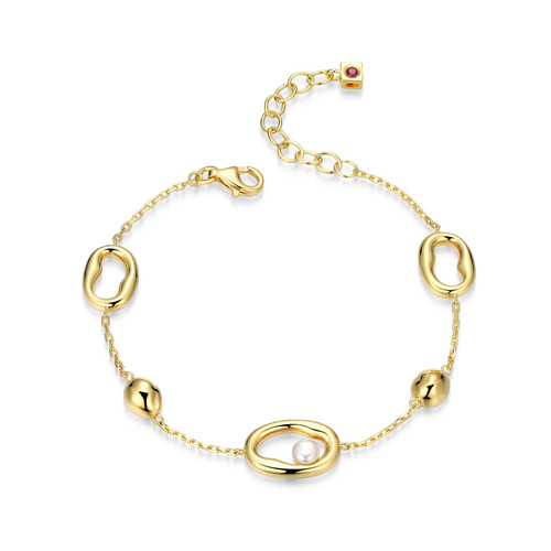 ELLE Jewelry Aurelia Gold-Plated Sterling Silver White Pearl Bracelet LB0275