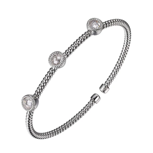 ELLE Jewelry Two-Tone Plated Sterling Silver CZ Cuff Bracelet B10051RWZ