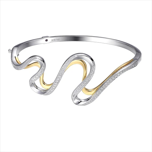 ELLE Jewelry Two-Tone Plated Sterling Silver CZ Bangle Bracelet B10134YWZ