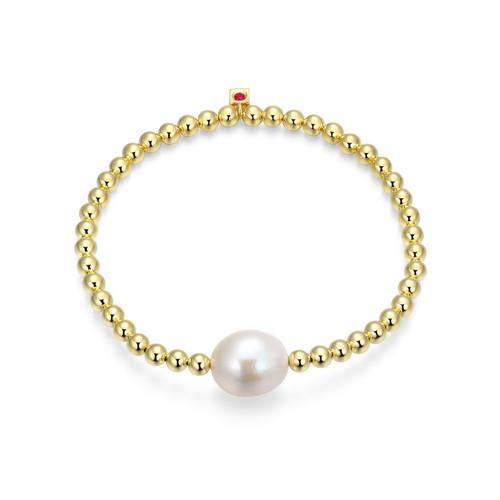 ELLE Jewelry Pearl Meet Gem Gold-Plated Sterling Silver Pearl Bracelet LB0296