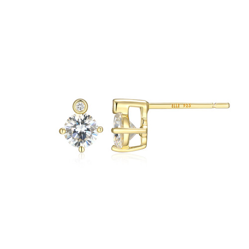 ELLE Jewelry Gold-Plated Sterling Silver Lab-Created Moissanite Stud Earrings E10348APRY