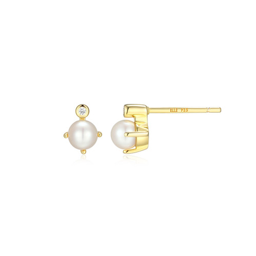 ELLE Jewelry Gold-Plated Sterling Silver Pearl Stud Earrings E10348JUNY