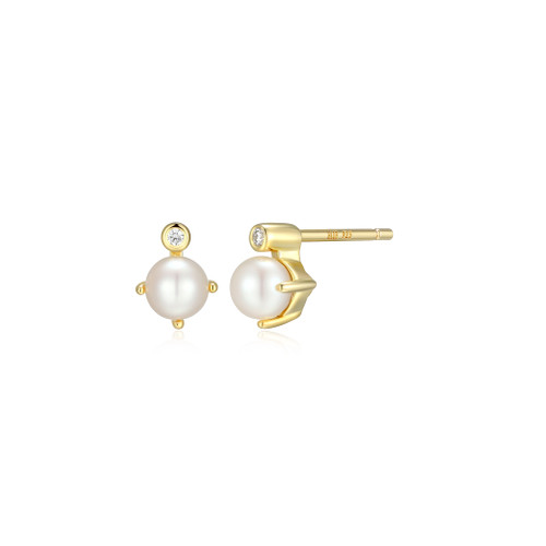 ELLE Jewelry Gold-Plated Sterling Silver Cultured Freshwater Pearl Stud Earrings E10348JUNY