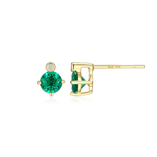 ELLE Gold-Plated Sterling Silver Lab-Created Emerald Stud Earrings E10348MAYY