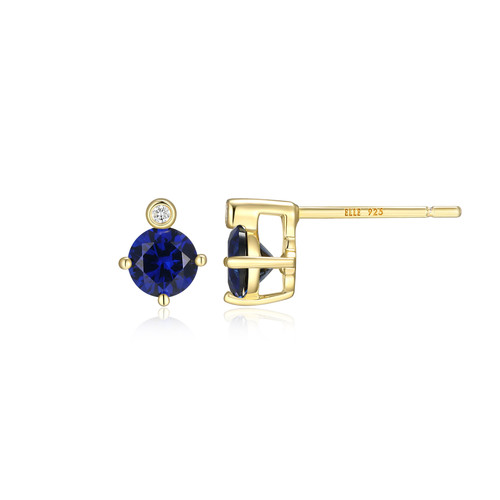 ELLE Gold-Plated Sterling Silver Lab-Created Sapphire Stud Earrings E10348SEPY