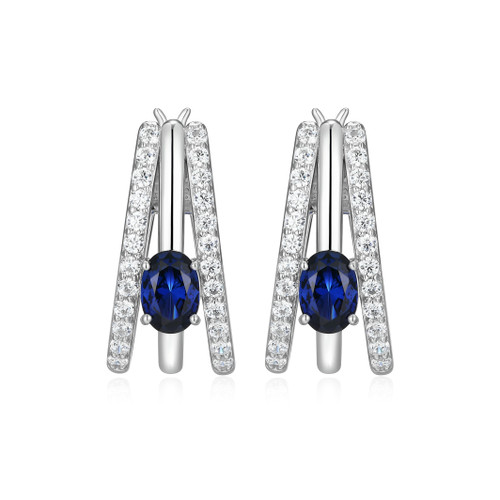 ELLE Jewelry Duchess Sterling Silver Lab-Created Sapphire Hoop Earrings LE0294