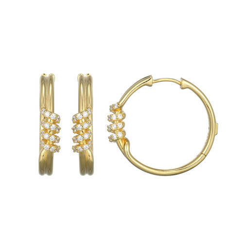 ELLE Jewelry Eternal Gold-Plated Sterling Silver CZ Hoop Earrings LE0244