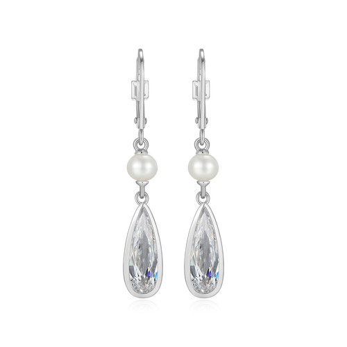 ELLE Jewelry Lustre 2.0 Sterling Silver CZ Leverback Earrings LE0288