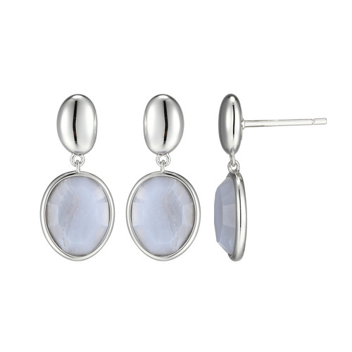 ELLE Jewelry Riviere Sterling Silver Blue Lace Agate Stud Earrings LE0239