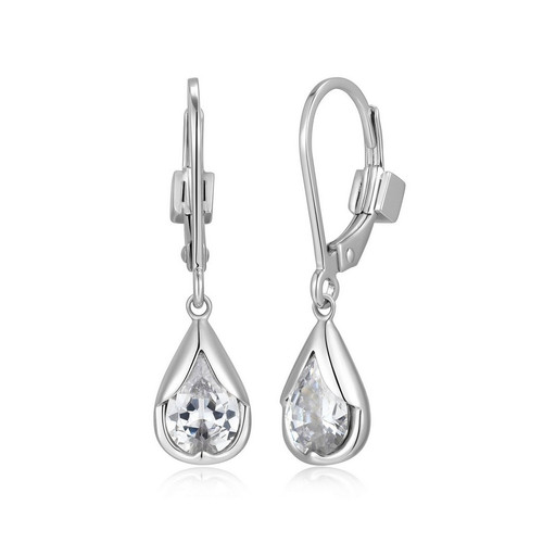 ELLE Jewelry Tulip Sterling Silver Cubic Zirconia Leverback Earrings LE0253