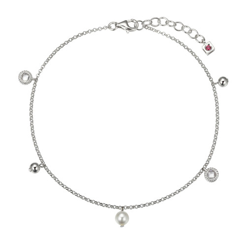 ELLE Jewelry Essence Sterling Silver White Pearl Cubic Zirconia Anklet A10244WP