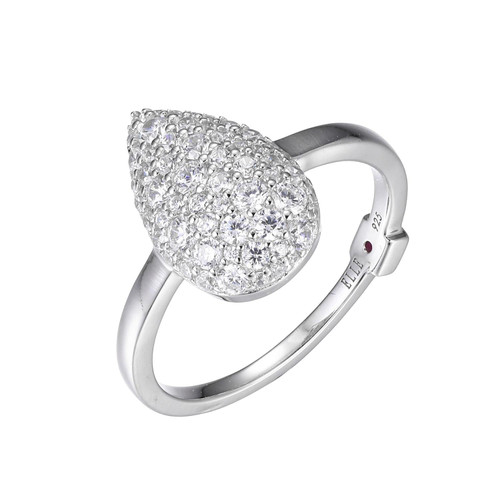 ELLE Jewelry Glimmer Rhodium-Plated Sterling Silver CZ Teardrop Ring LR0008