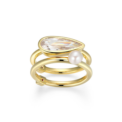 ELLE Jewelry Lustre 2.0 Gold-Plated Sterling Silver CZ Ring LR0289