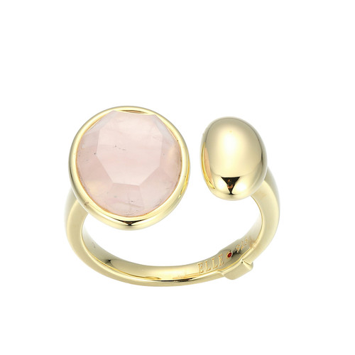 ELLE Jewelry Riviere Gold-Plated Sterling Silver Rose Quartz Ring LR0240