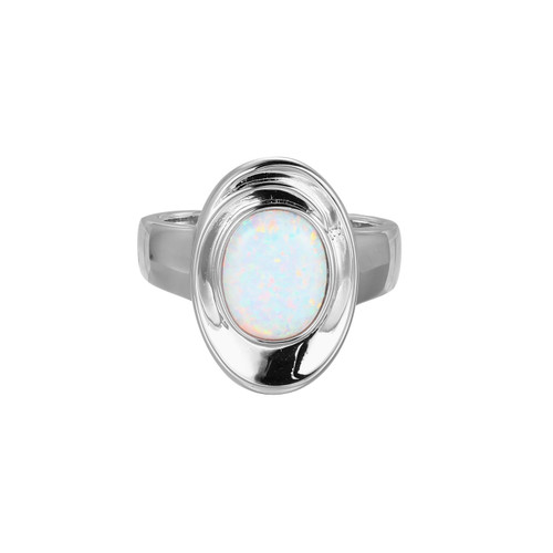 ELLE Jewelry Swirl Rhodium-Plated Sterling Silver Lab-Created Opal Ring LR0102