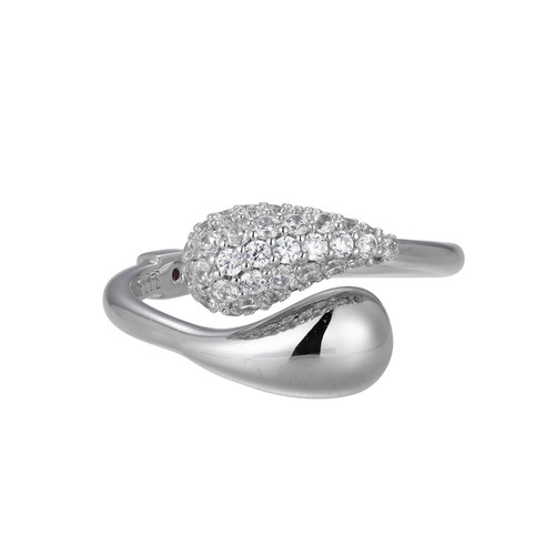 ELLE Jewelry Teardrop Rhodium-Plated Sterling Silver CZ Bypass Ring LR0129