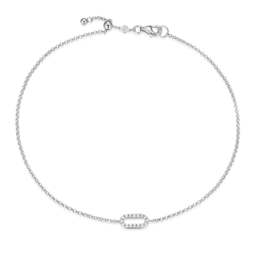 M by Monte Luna Mini Paperclip Pendant Lab-Created Diamond Bolo Rhodium-Plated Sterling Silver Anklet BA0237W