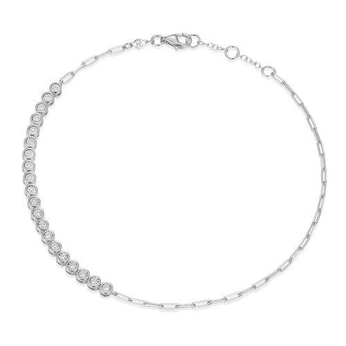 M by Monte Luna Mini Paperclip Chain & Bezel-Set Lab-Created Diamond Rhodium-Plated Sterling Silver Anklet BA0239W