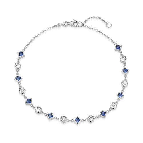 M by Monte Luna Lab-Created Blue Sapphire & Lab-Created Diamond Station Rhodium-Plated Sterling Silver Anklet BA0255W