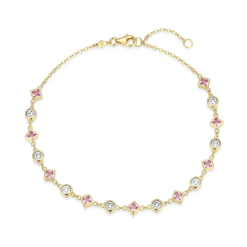 M by Monte Luna Lab-Created Pink Sapphire & Lab-Created Diamond Station 14K Yellow Gold-Plated Sterling Silver Anklet BA0256Y
