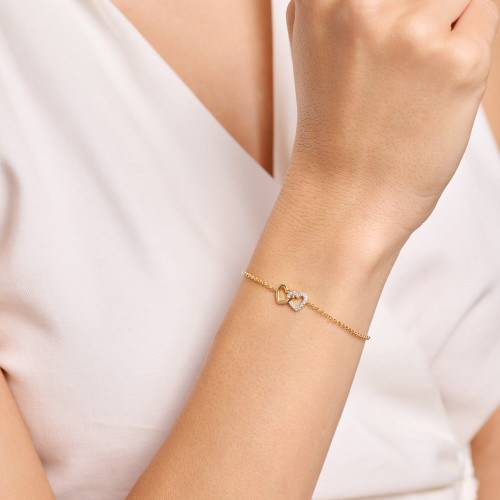 M by Monte Luna Lab-Created Diamond Open Twin Heart Bolo Gold-Plated Sterling Silver Bracelet