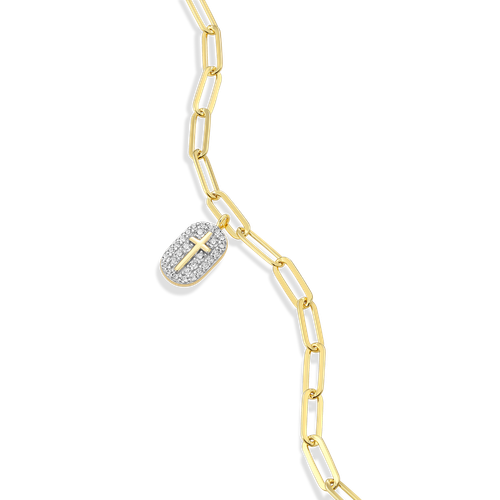 M by Monte Luna Cross Tag Pendant Lab-Created Diamond Paperclip Gold-Plated Sterling Silver Bracelet