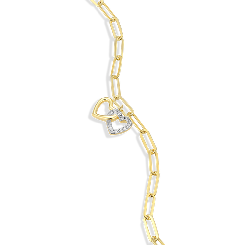 M by Monte Luna Twin Heart Pendant Lab-Created Diamond Paperclip Gold-Plated Sterling Silver Bracelet