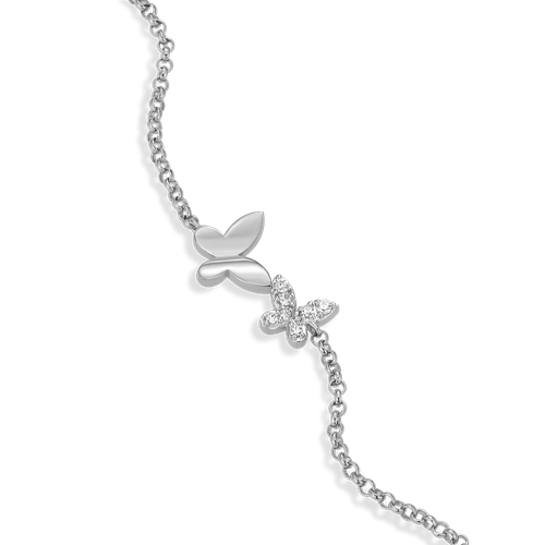 M by Monte Luna Twin Butterfly Lab-Created Diamond Bolo Rhodium-Plated Sterling Silver Bracelet