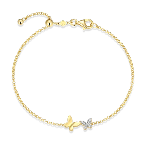 M by Monte Luna Twin Butterfly Lab-Created Diamond Bolo 14K Yellow Gold-Plated Sterling Silver Bracelet BB0185Y