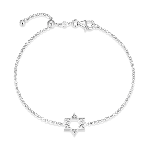 M by Monte Luna Star of David Lab-Created Diamond Bolo Rhodium-Plated Sterling Silver Bracelet BB0211W