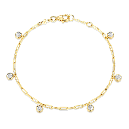 M by Monte Luna Dangle Station Lab-Created Diamond Mini Paperclip 14K Yellow Gold-Plated Sterling Silver Bracelet BB0217Y