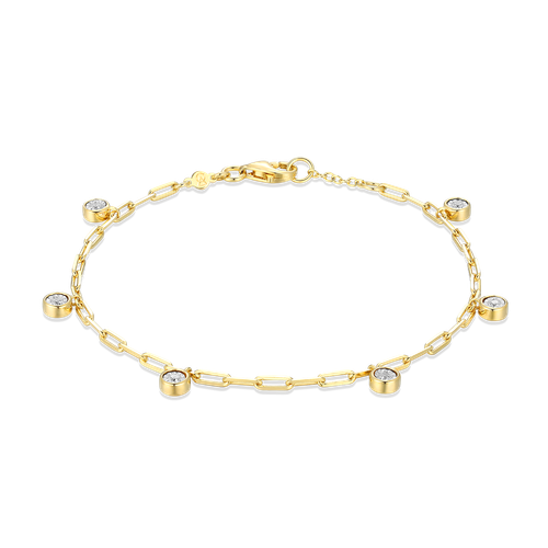 M by Monte Luna Dangle Station Lab-Created Diamond Mini Paperclip Gold-Plated Sterling Silver Bracelet