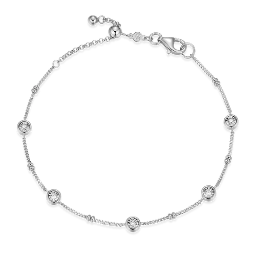 M by Monte Luna Bezel Station Lab-Created Diamond Beaded Bolo Rhodium-Plated Sterling Silver Bracelet BB0218W