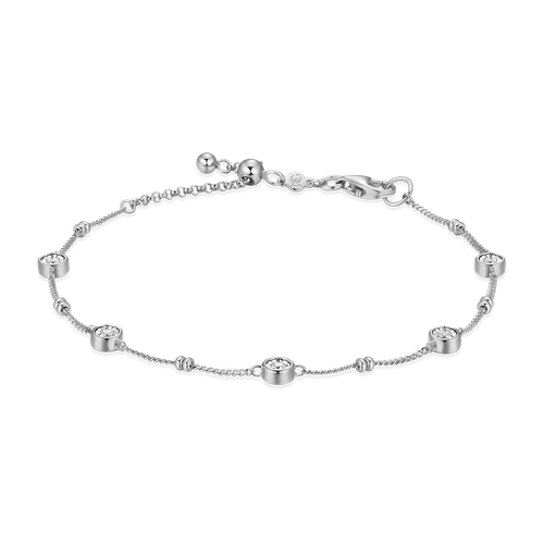 M by Monte Luna Bezel Station Lab-Created Diamond Beaded Bolo Rhodium-Plated Sterling Silver Bracelet