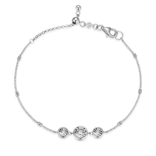 M by Monte Luna Trio Bezel-Set Lab-Created Diamond Beaded Bolo Rhodium-Plated Sterling Silver Bracelet BB0219W