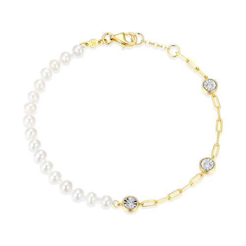 M by Monte Luna Freshwater Baby Pearl & Lab-Created Diamond Station Paperclip 14K Yellow Gold-Plated Sterling Silver Bracelet BB0235Y