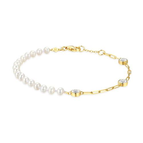 M by Monte Luna Cultured Freshwater Baby Pearl & Lab-Created Diamond Station Paperclip Gold-Plated Sterling Silver Bracelet