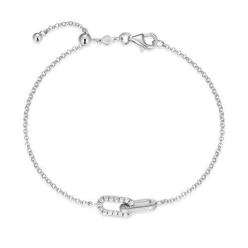 M by Monte Luna Twin Paperclip Pendant Lab-Created Diamond Bolo Rhodium-Plated Sterling Silver Bracelet BB0238W