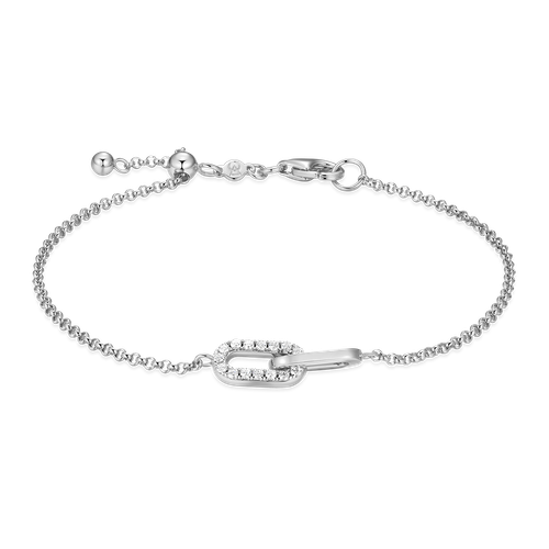 M by Monte Luna Twin Paperclip Pendant Lab-Created Diamond Bolo Rhodium-Plated Sterling Silver Bracelet