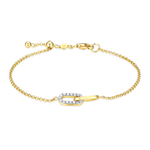 M by Monte Luna Twin Paperclip Pendant Lab-Created Diamond Bolo Gold-Plated Sterling Silver Bracelet