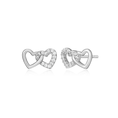 M by Monte Luna Open Twin Heart Stud Rhodium-Plated Sterling Silver Earrings BE0010W
