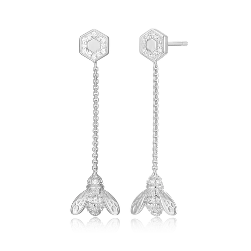 M by Monte Luna Honey Bee Dangle Stud Rhodium-Plated Sterling Silver Earrings BE0034W