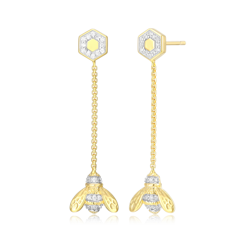 M by Monte Luna Honey Bee Dangle Stud 14K Yellow Gold-Plated Sterling Silver Earrings BE0034Y