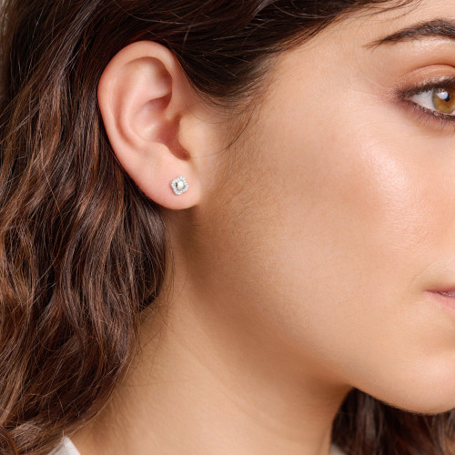 M by Monte Luna Lab-Created Diamond Clover Stud Rhodium-Plated Sterling Silver Earrings