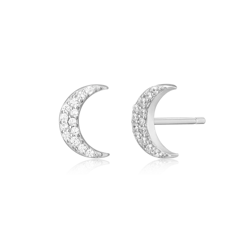 M by Monte Luna Crescent Stud Rhodium-Plated Sterling Silver Earrings BE0042W