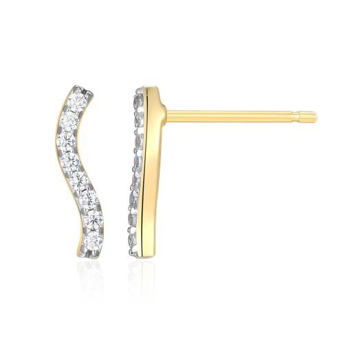 M by Monte Luna Wavy Bar Lab-Created Diamond Stud Gold-Plated Sterling Silver Earrings