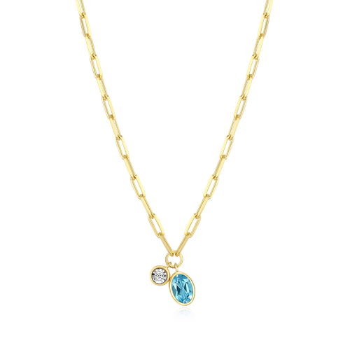 M by Monte Luna December Birthstone Genuine Blue Topaz & Lab-Created Diamond Mini Paperclip 14K Yellow Gold-Plated Sterling Silver Necklace BN0223Y